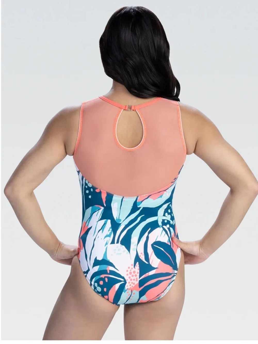 GK Elite Suni Lee Grounded Growth Gymnastic Peach Floral Tank Leotard CM